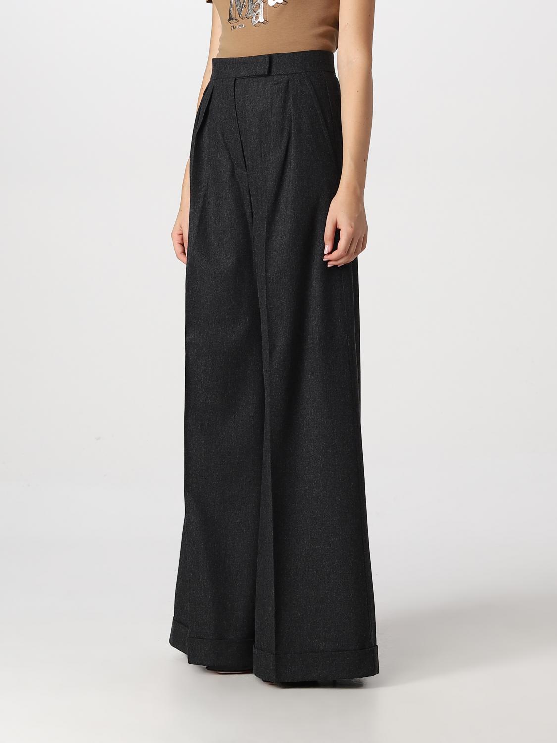 Pantaloni da donna in maglia a coste con gamba larga, vita elastica, casual, fluente, pantaloni neri da donna, beige., S