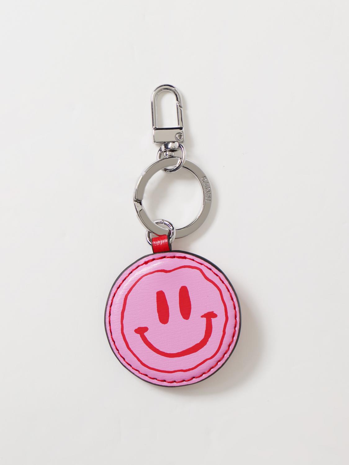 GANNI: Smiley recycled leather keychain Cyclamen Ganni key