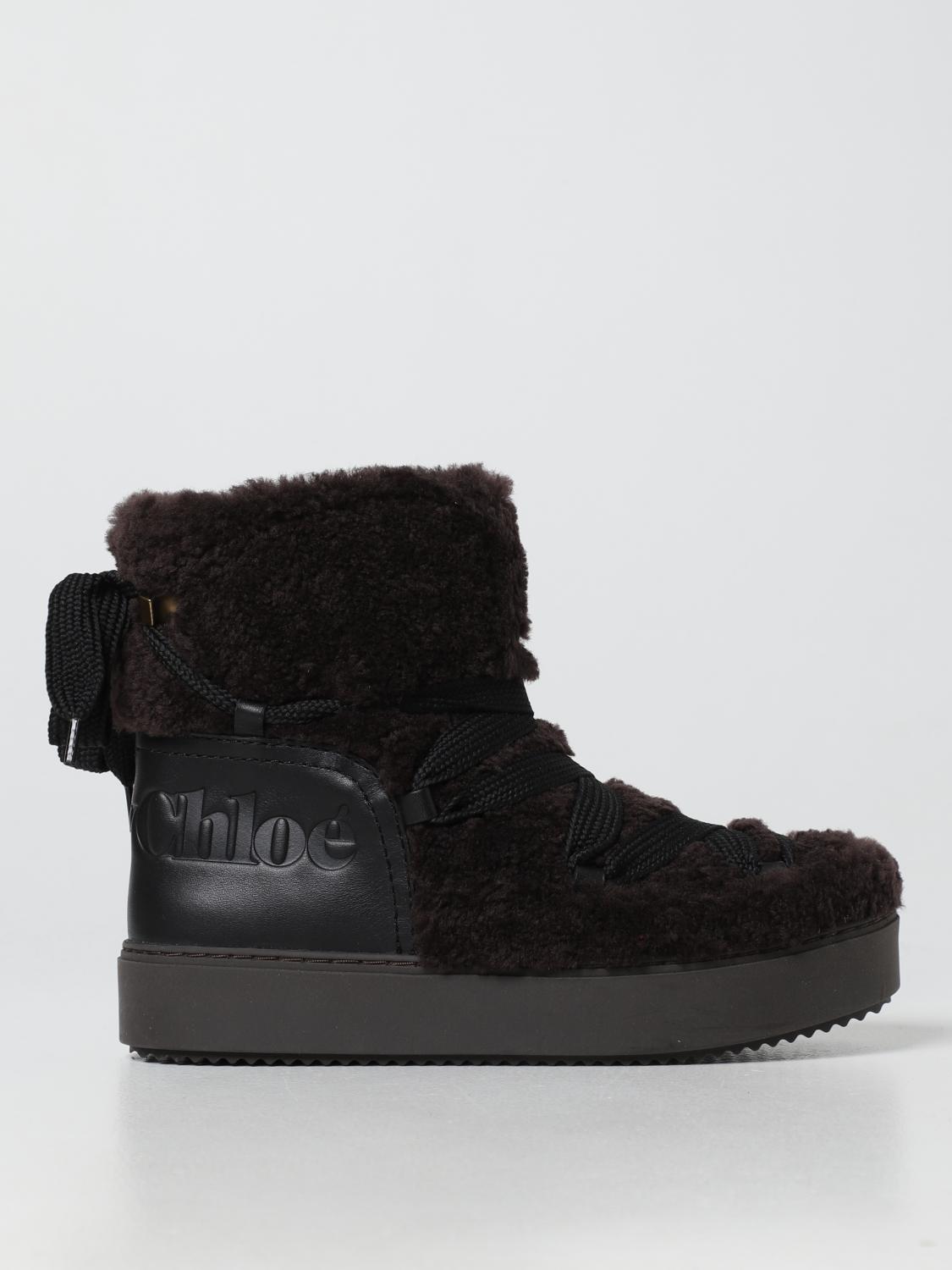 SEE BY CHLOÉ STIVALETTI: Stivaletto Mahalia See by ChloÉ in pelle e shearling, Marrone - Img 1