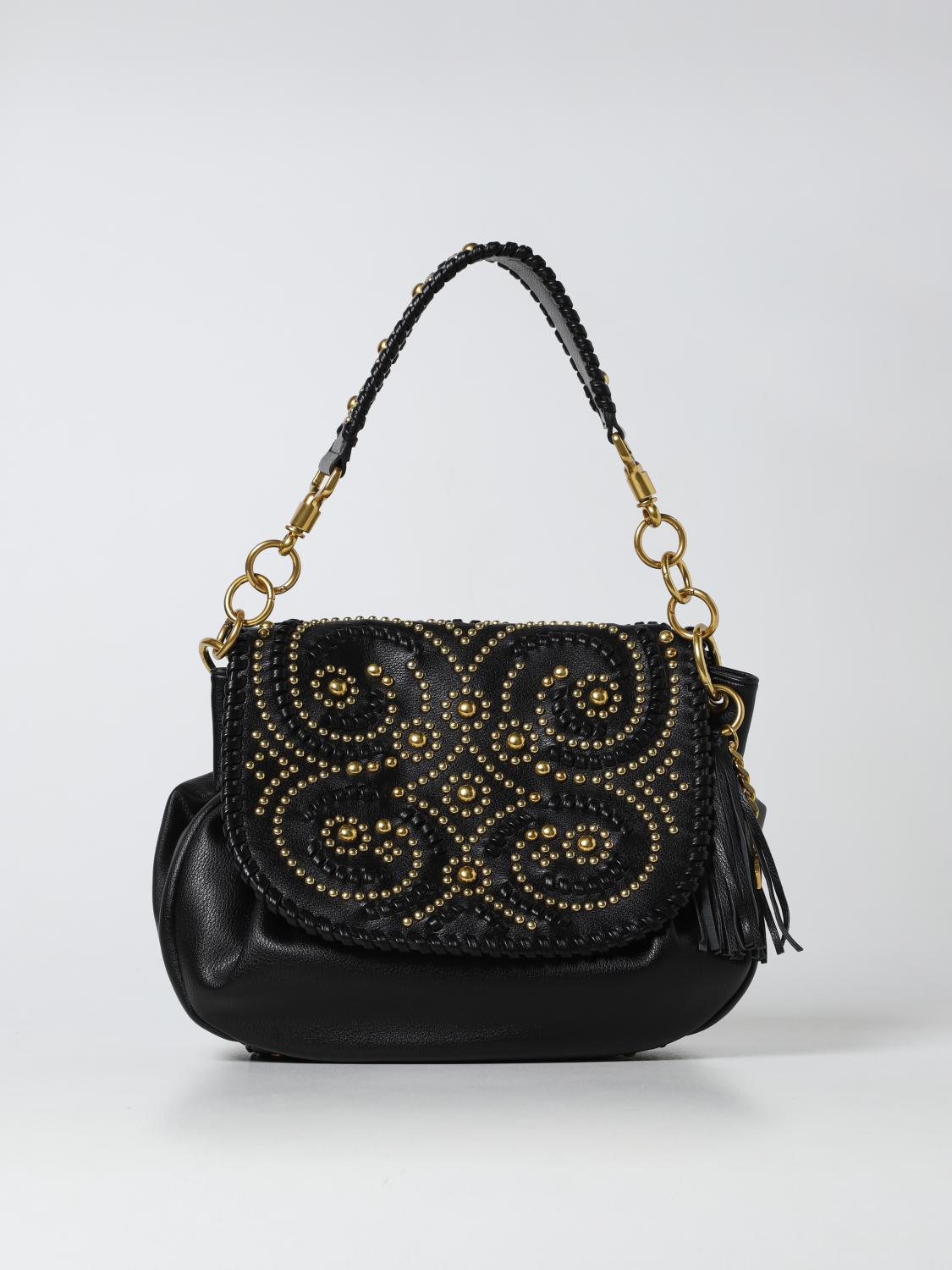 LA CARRIE BORSA A SPALLA: Borsa Arabesque La Carrie in pelle sintetica e borchie, Nero - Img 1