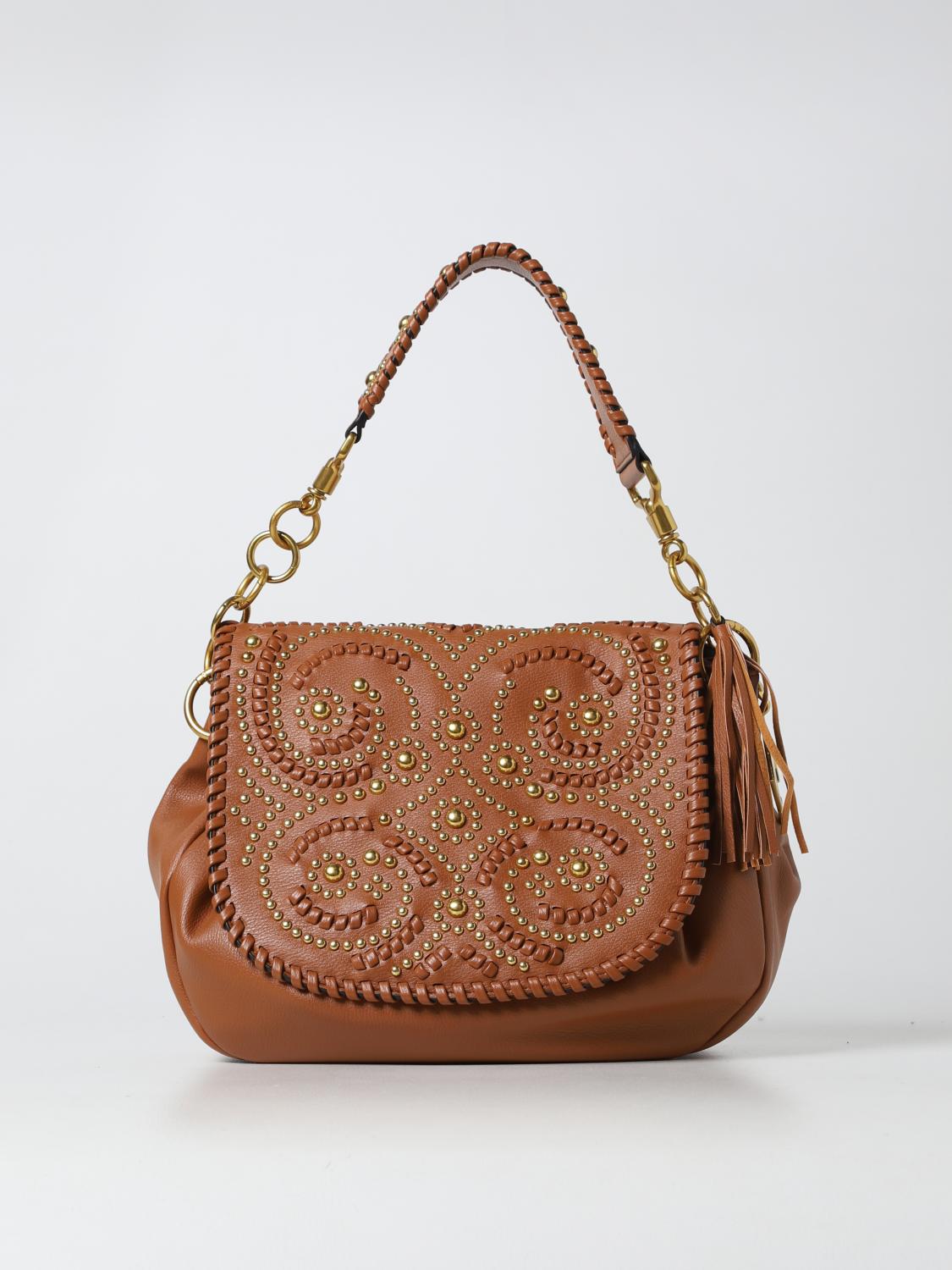 LA CARRIE BORSA A SPALLA: Borsa Arabesque La Carrie in pelle sintetica e borchie, Cuoio - Img 1