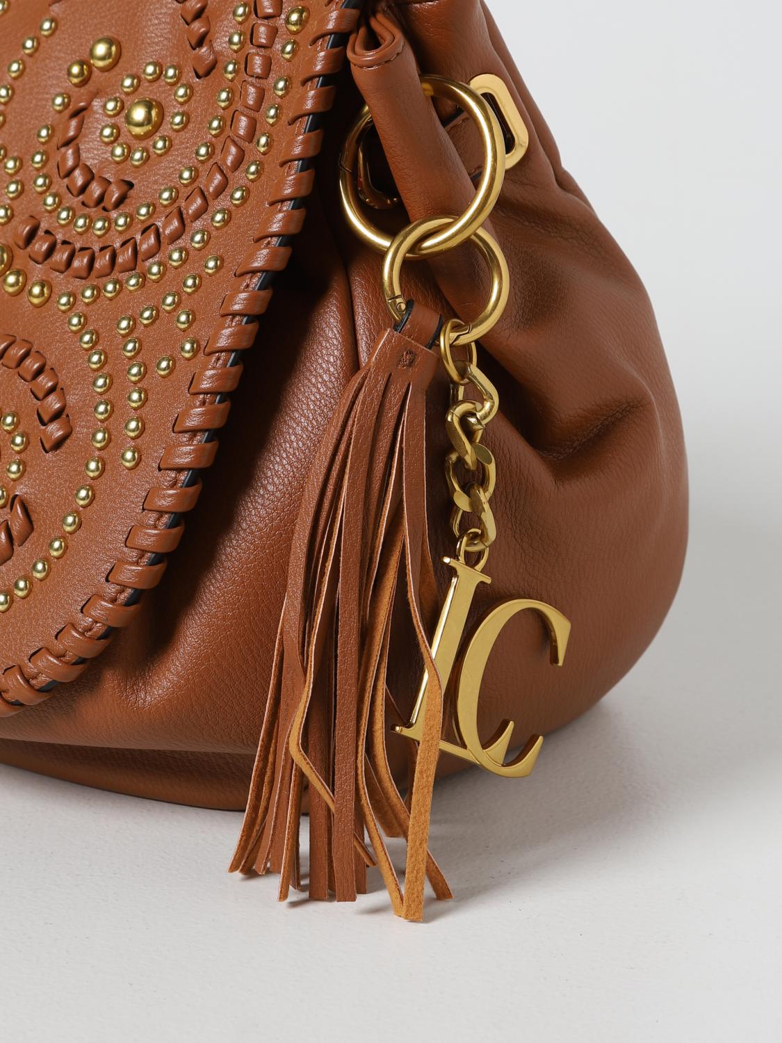 LA CARRIE BORSA A SPALLA: Borsa Arabesque La Carrie in pelle sintetica e borchie, Cuoio - Img 3