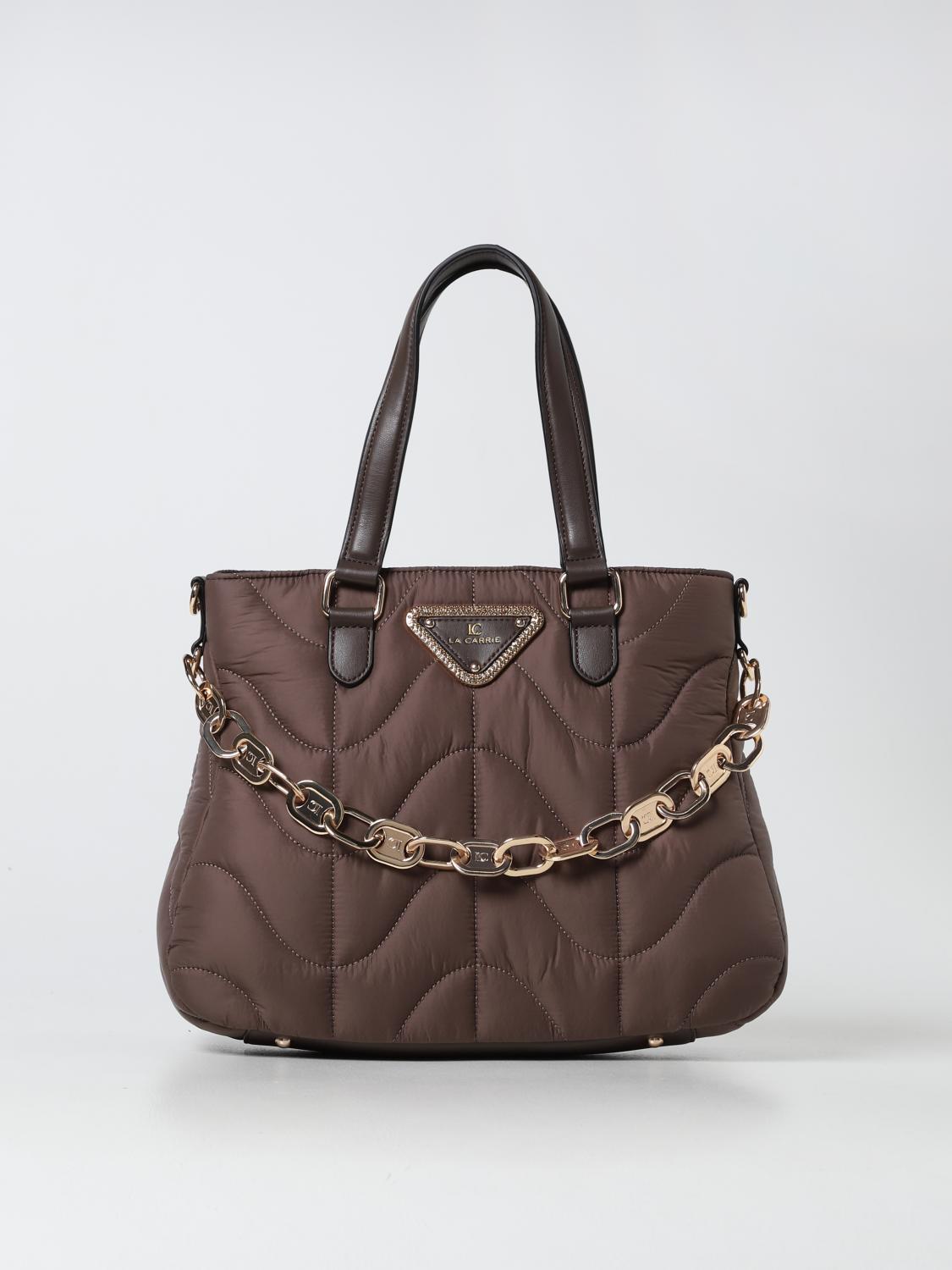 LA CARRIE BORSA TOTE: Borsa Touchy La Carrie in nylon trapuntato, Marrone - Img 1