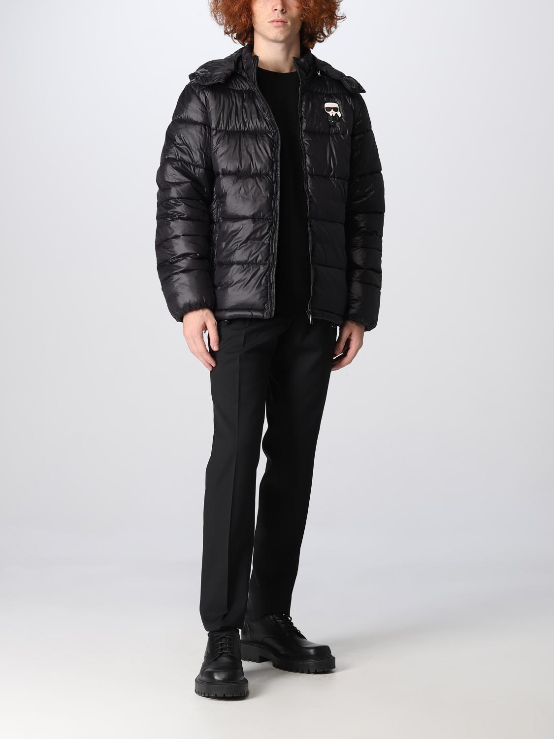 KARL LAGERFELD 外套: Karl Lagerfeld 连帽徽标尼龙羽绒服, 黑色 - Img 2