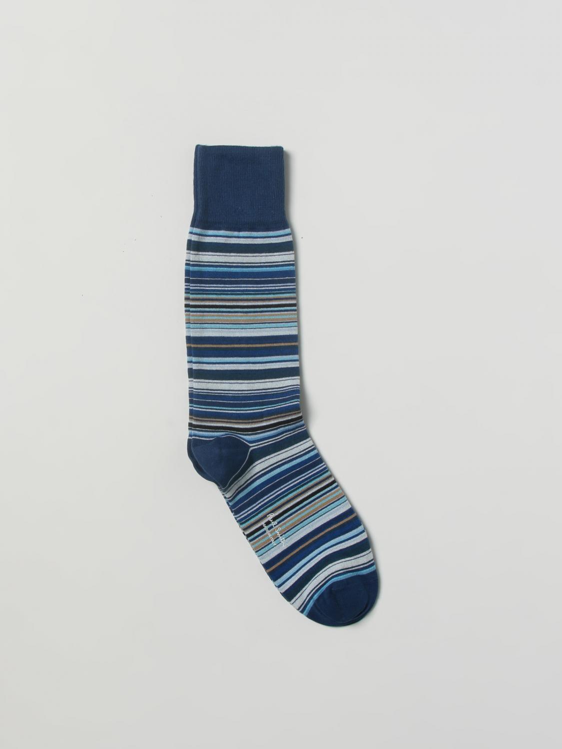 PAUL SMITH SOCKS: Stretch Cotton Socks with All-Over Stripes Paul Smith, Blue - Img 1