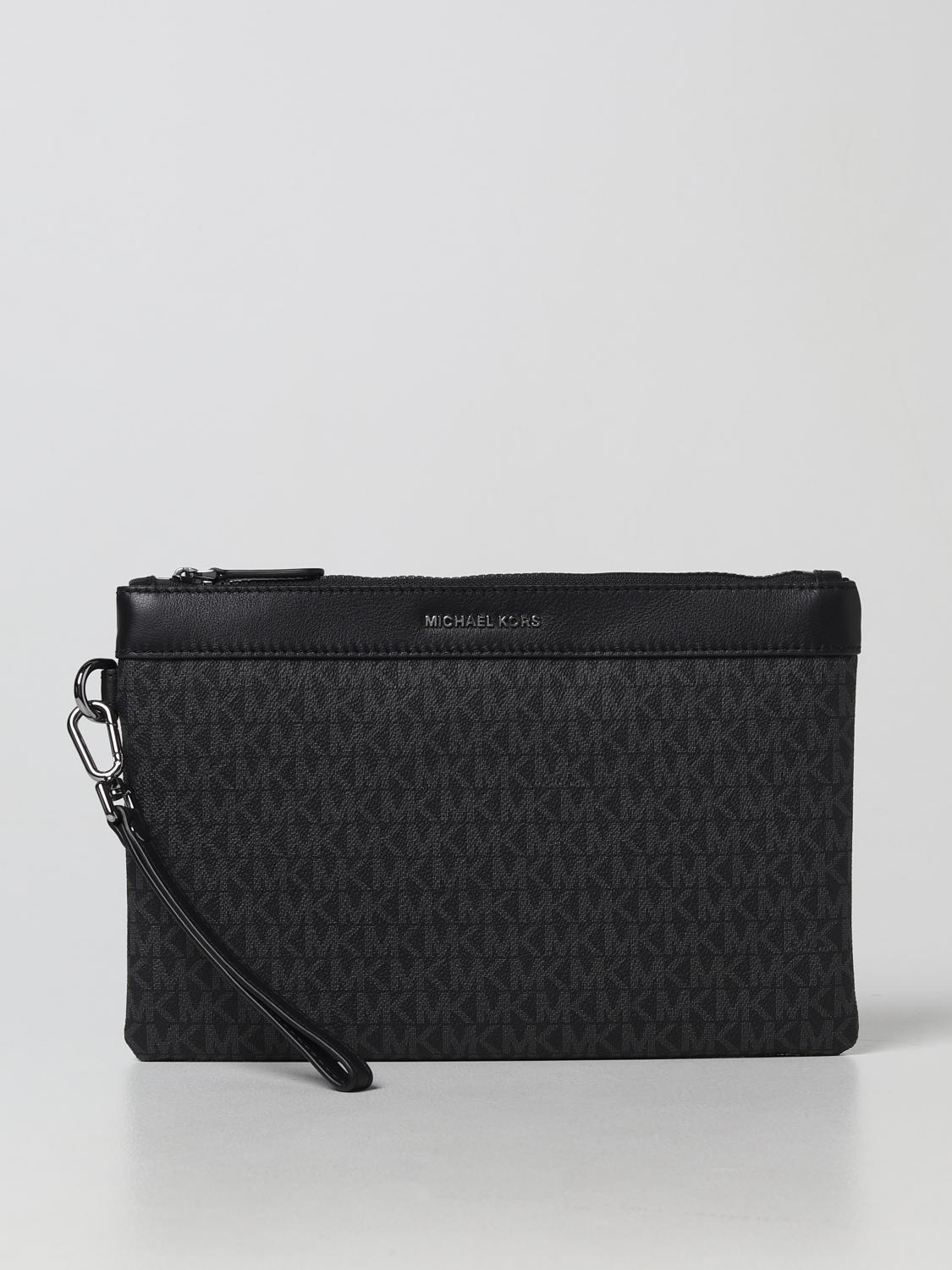 MICHAEL KORS PORTADOCUMENTI: Clutch Michael Kors in cotone spalmato con monogram MK, Nero - Img 1