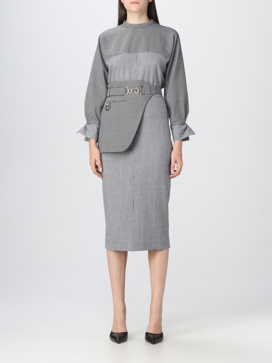 FENDI フェンディ ワンピース ドレス フリル グレー 40 L ウール FENDI