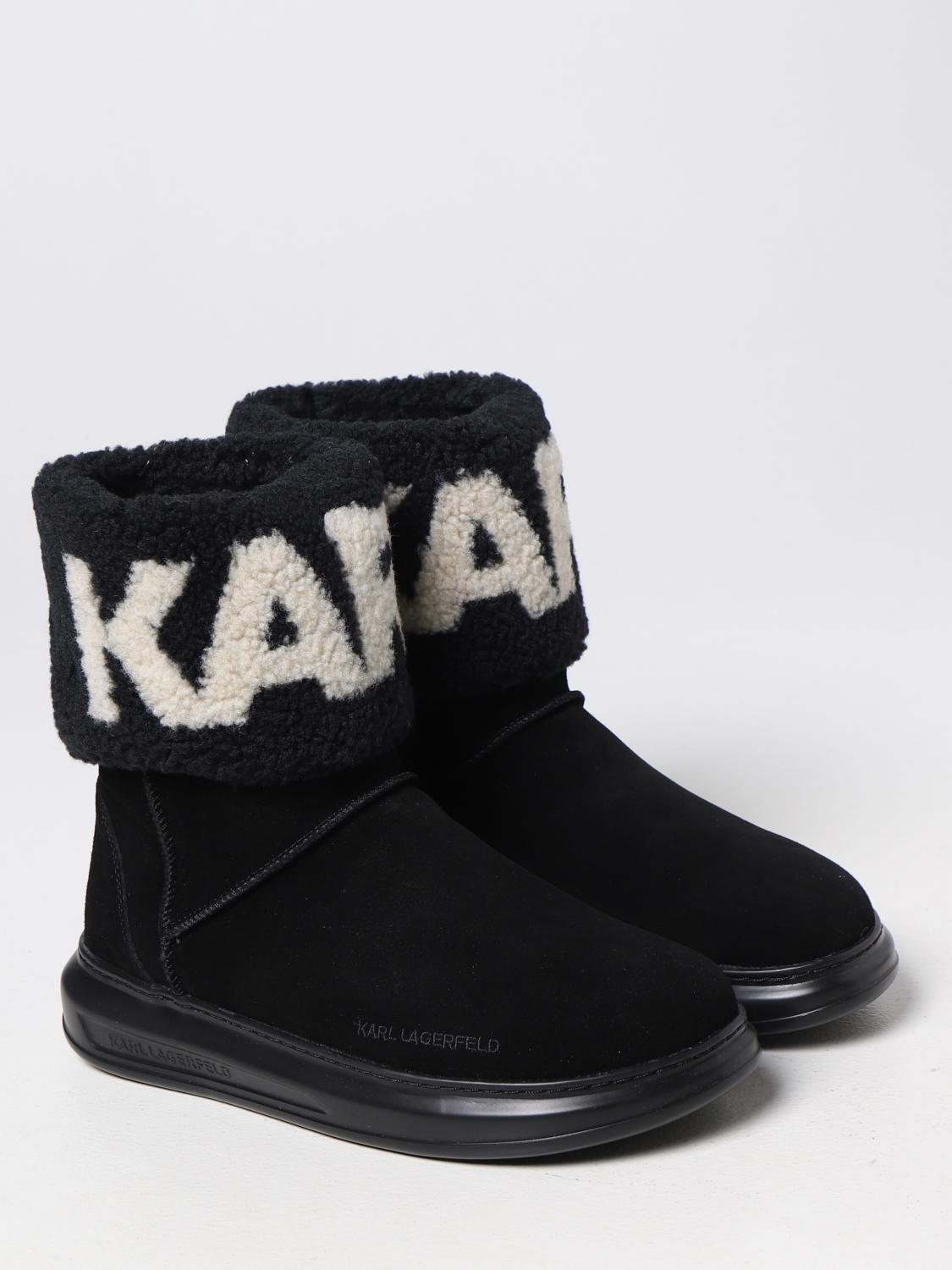 KARL LAGERFELD STIVALI: Stivaletto Karl Lagerfeld in camoscio e shearling , Nero - Img 2