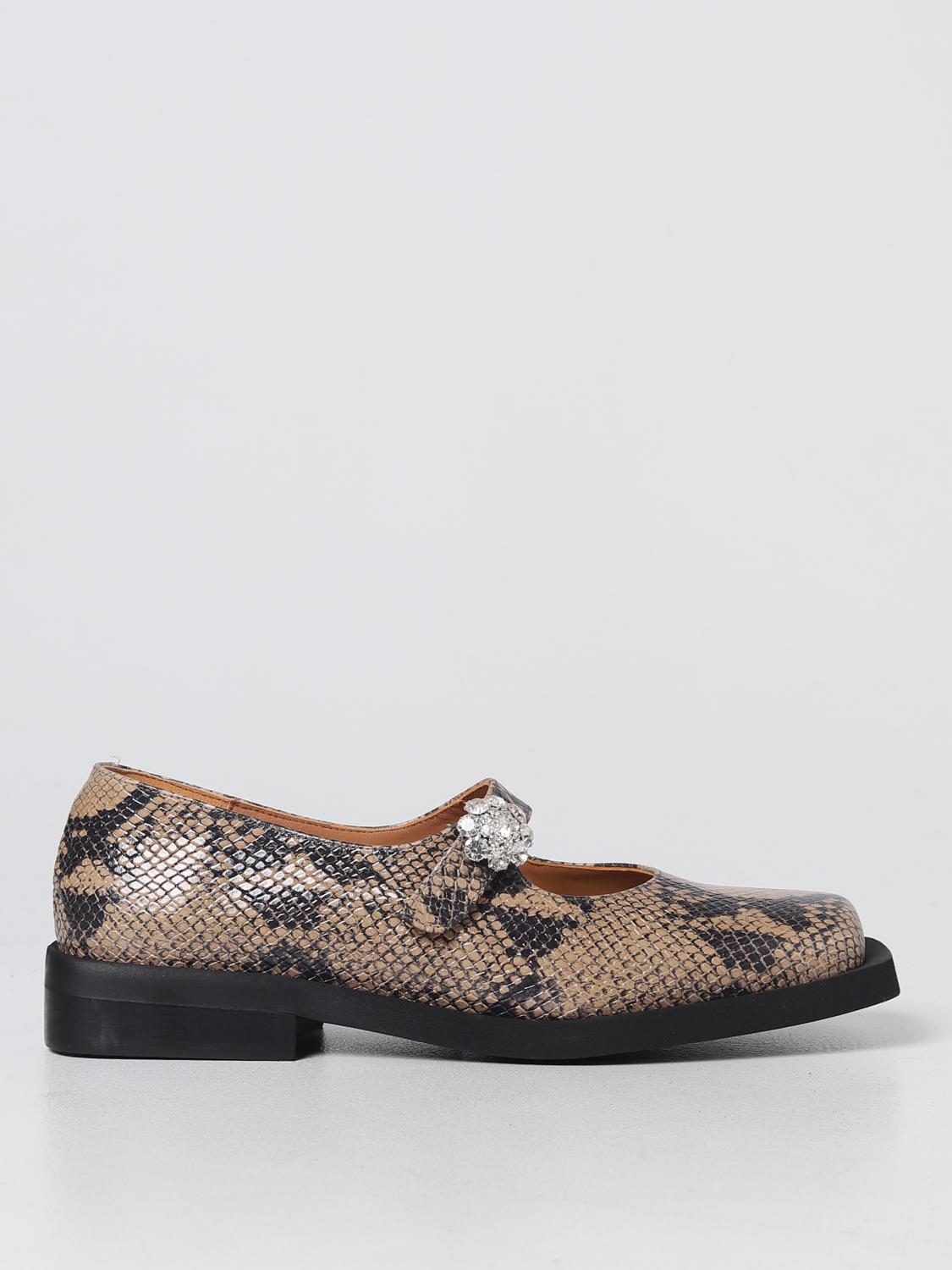 Ganni Mary Jane python print leather ballet flats - Brown | S1885 |  GIGLIO.COM