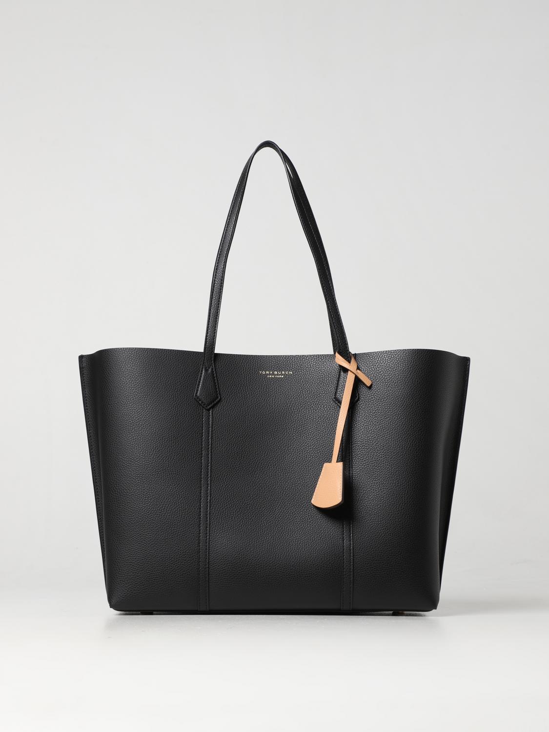 TORY BURCH TOTE BAG: Tory Burch Perry bag in grained leather, Black - Img 1
