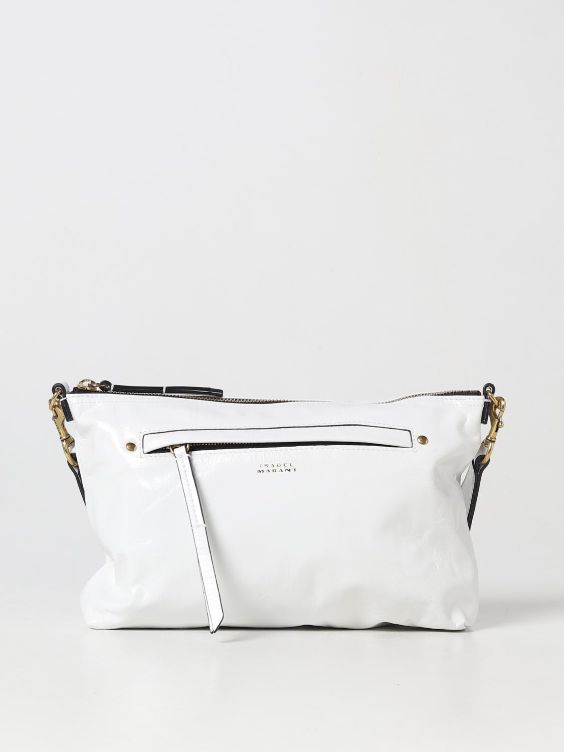 ISABEL MARANT BORSA A SPALLA: Borsa Nessah Isabel Marant in pelle bottalata, Bianco - Img 1