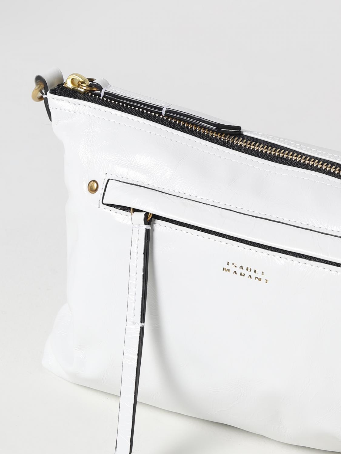 ISABEL MARANT BORSA A SPALLA: Borsa Nessah Isabel Marant in pelle bottalata, Bianco - Img 3