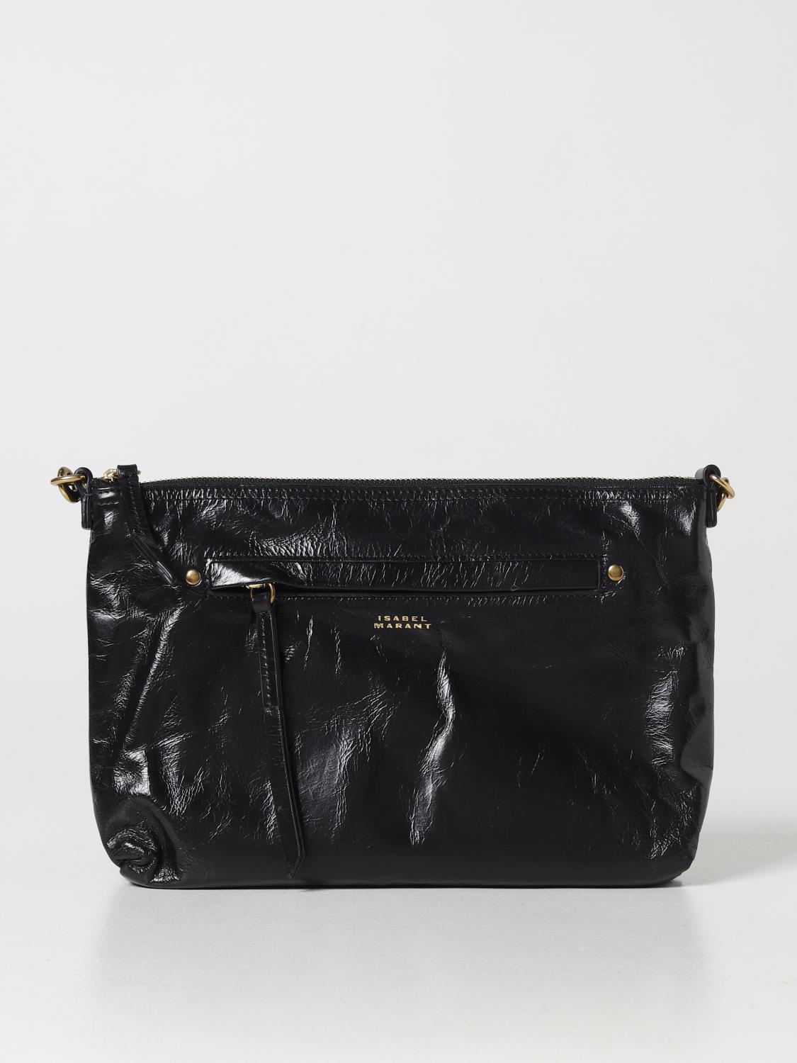 ISABEL MARANT BORSA A SPALLA: Borsa Nessah Isabel Marant in pelle bottalata, Nero - Img 1