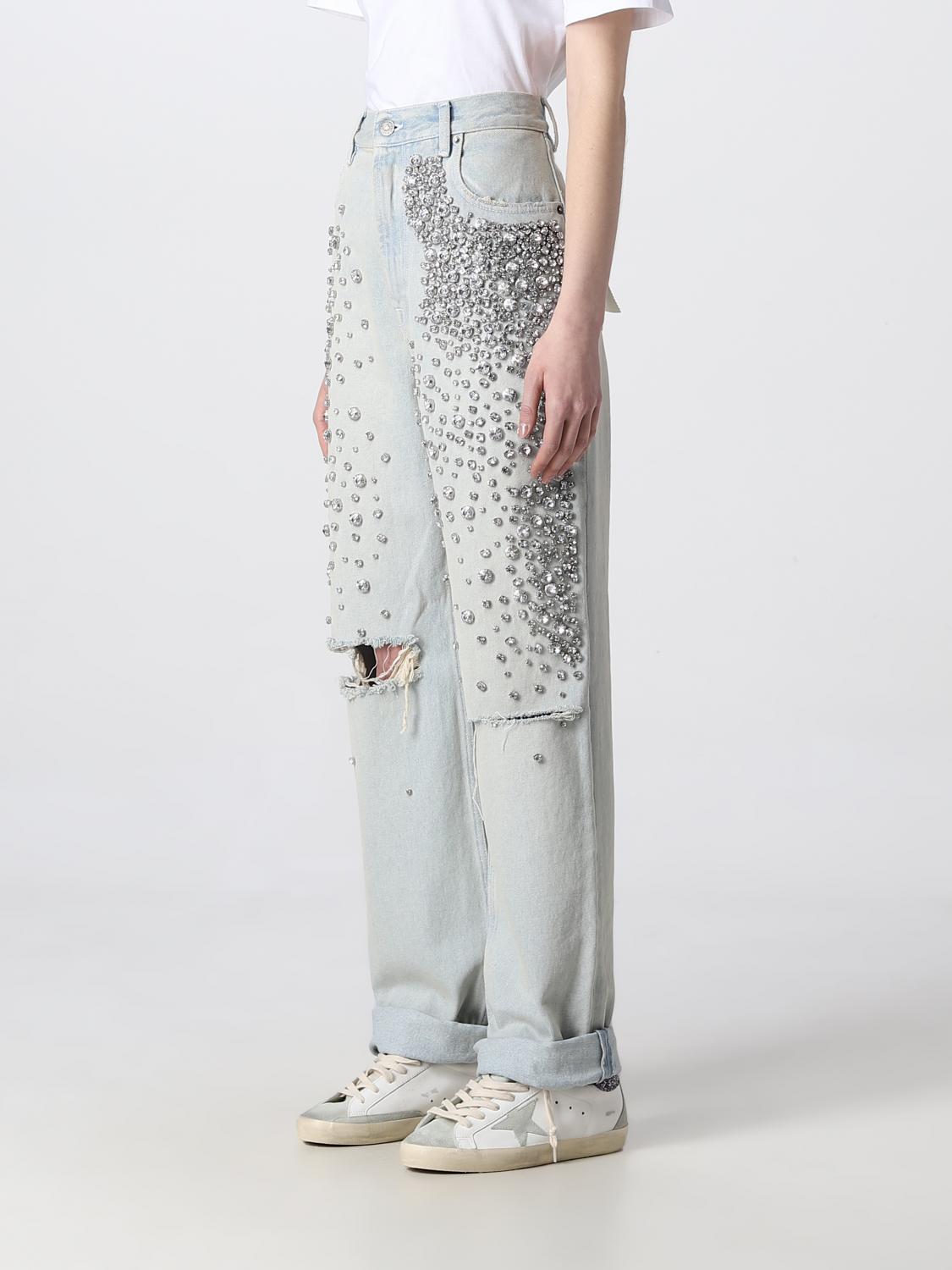 GOLDEN GOOSE: denim jeans with rhinestones - Blue | Golden