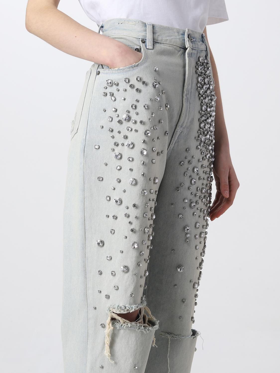 GOLDEN GOOSE: denim jeans with rhinestones - Blue | Golden
