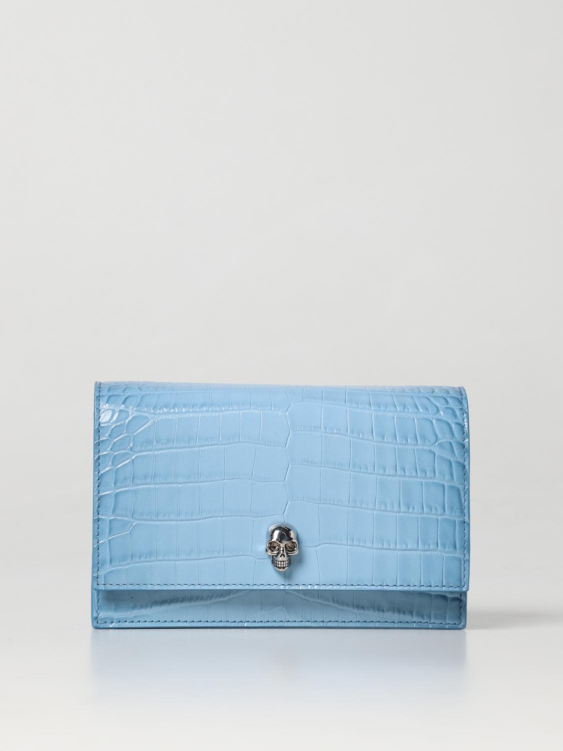 MCQUEEN BORSA MINI: Borsa Skull McQueen in pelle stampa cocco, Cielo - Img 1