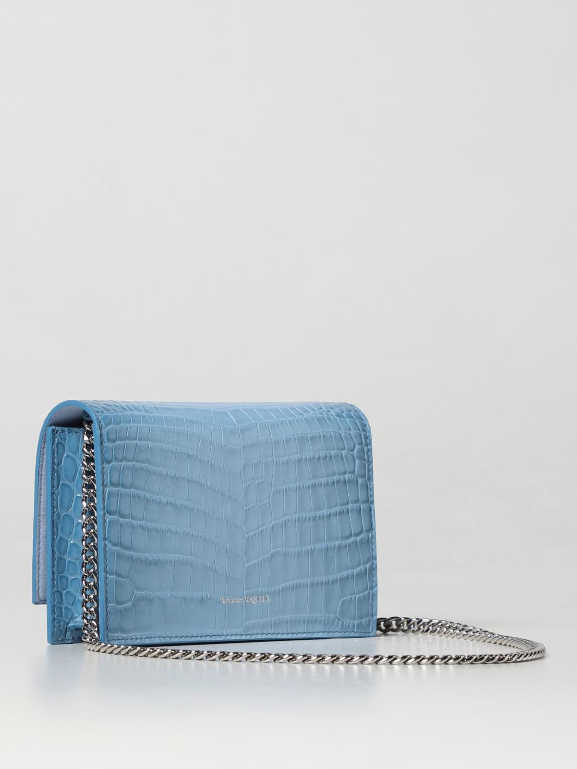 MCQUEEN BORSA MINI: Borsa Skull McQueen in pelle stampa cocco, Cielo - Img 2