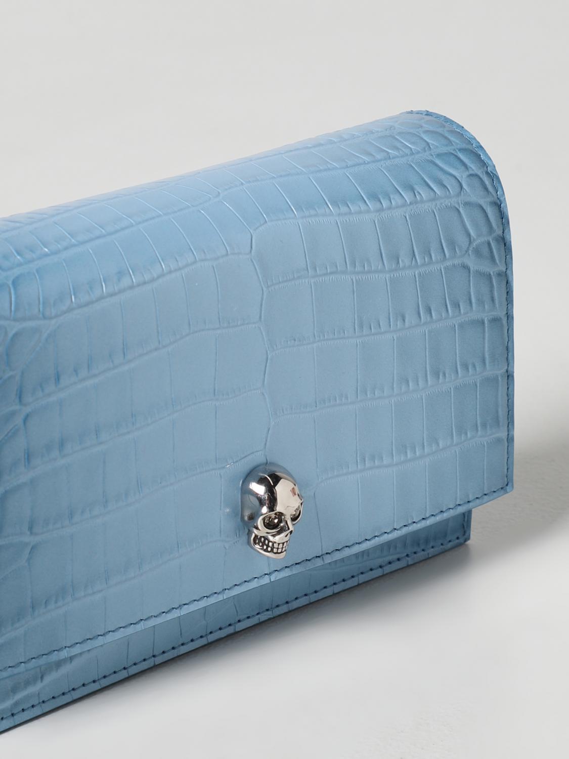 MCQUEEN BORSA MINI: Borsa Skull McQueen in pelle stampa cocco, Cielo - Img 3