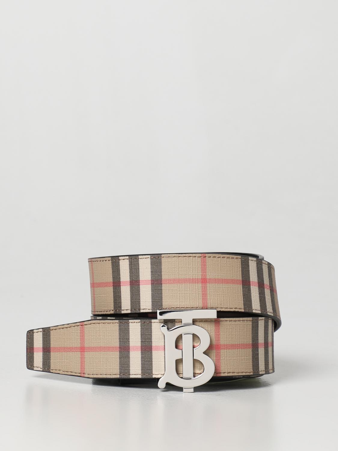 BURBERRY BELT: Burberry reversible belt in leather and coated fabric, Beige - Img 1