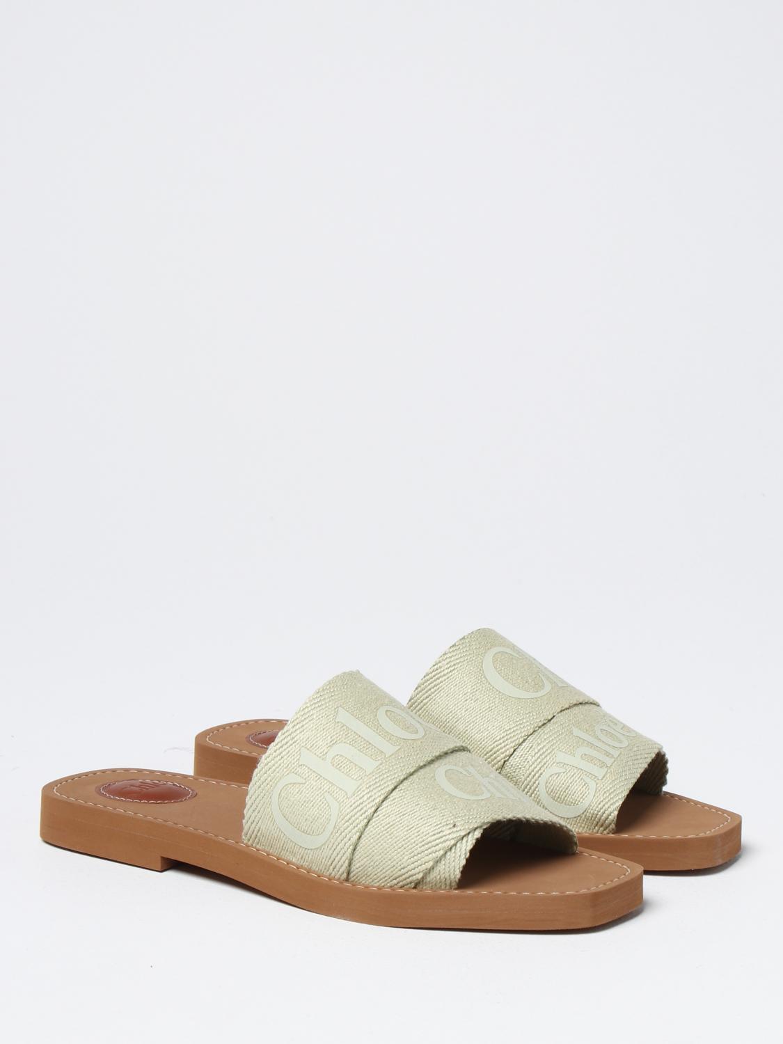 CHLOÉ SANDALI CON TACCO: Sliders Chloé in tessuto e gomma, Verde - Img 2