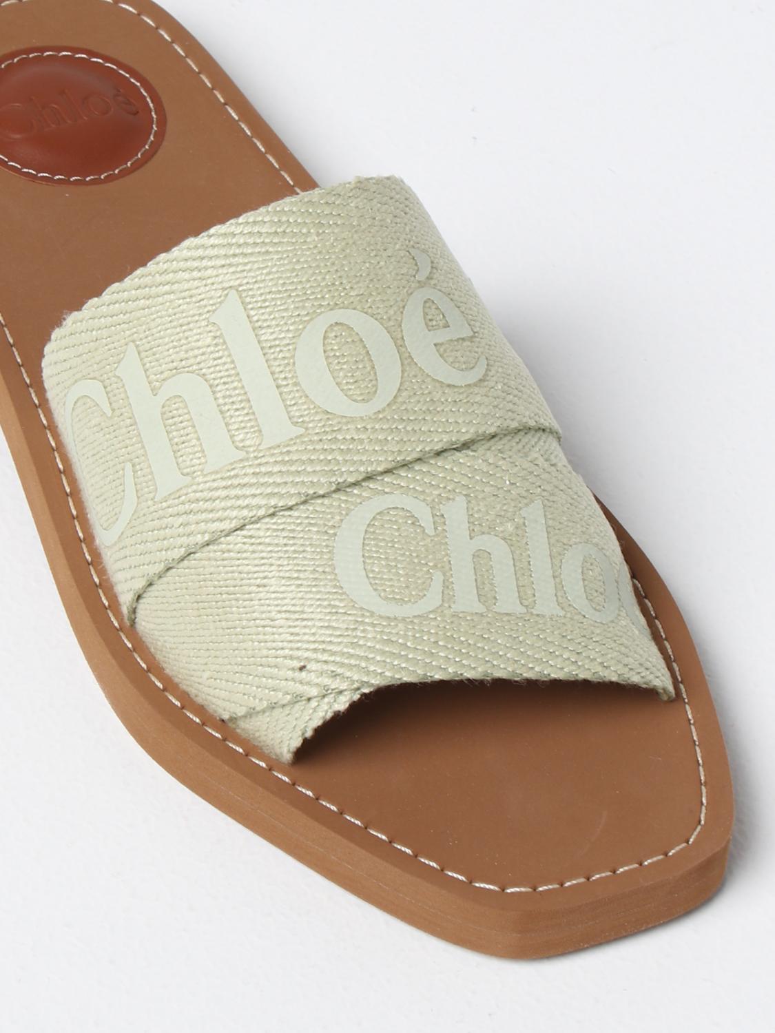 CHLOÉ SANDALI CON TACCO: Sliders Chloé in tessuto e gomma, Verde - Img 4