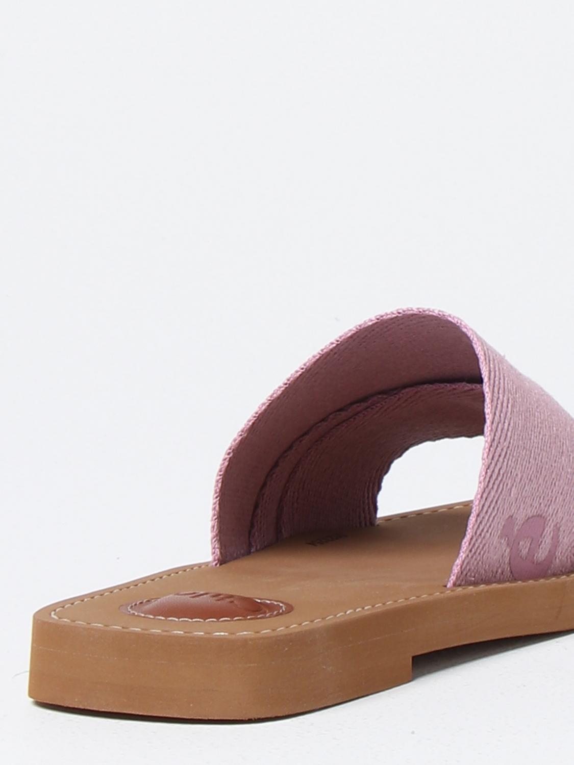 CHLOÉ SANDALI CON TACCO: Sliders Chloé in tessuto e gomma, Lilla - Img 3