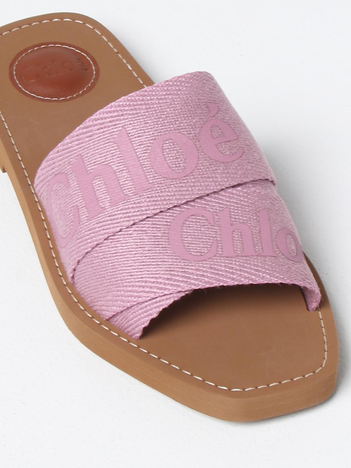 CHLOÉ SANDALI CON TACCO: Sliders Chloé in tessuto e gomma, Lilla - Img 4