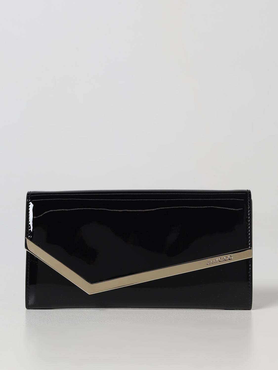 JIMMY CHOO BORSA MINI: Borsa wallet Emmie Jimmy Choo in vernice, Nero - Img 1