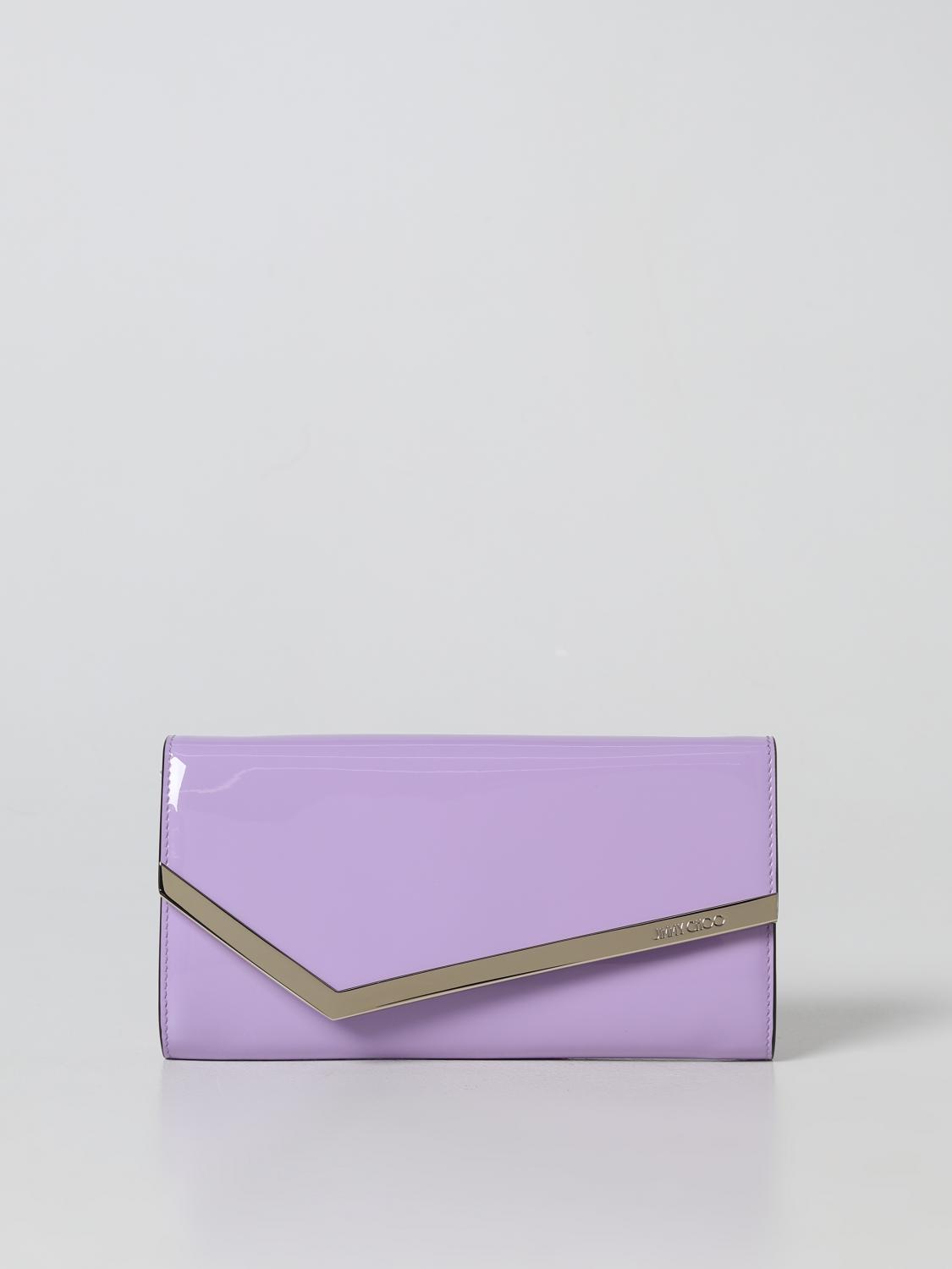 JIMMY CHOO BORSA MINI: Borsa wallet Emmie Jimmy Choo in vernice, Lilla - Img 1