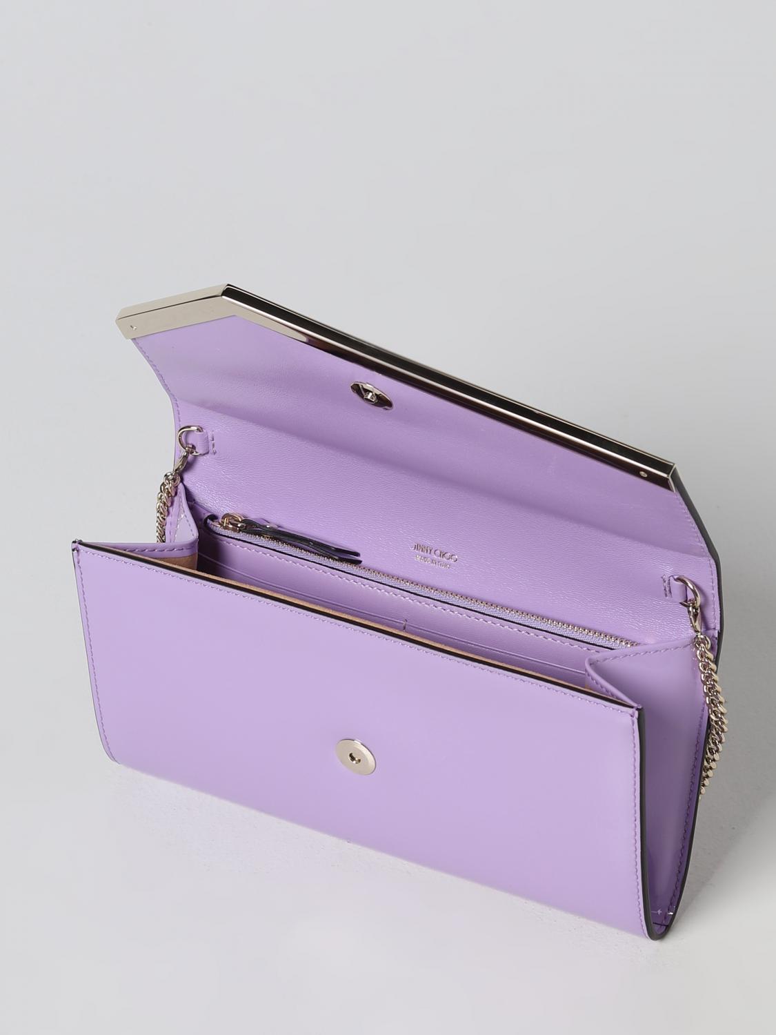JIMMY CHOO BORSA MINI: Borsa wallet Emmie Jimmy Choo in vernice, Lilla - Img 4