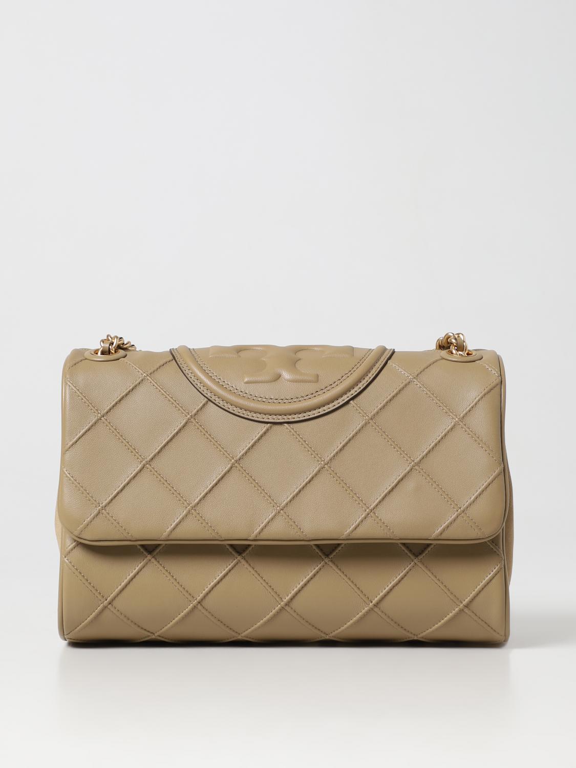TORY BURCH BORSA A SPALLA: Borsa Fleming Tory Burch in nappa trapuntata, Tortora - Img 1
