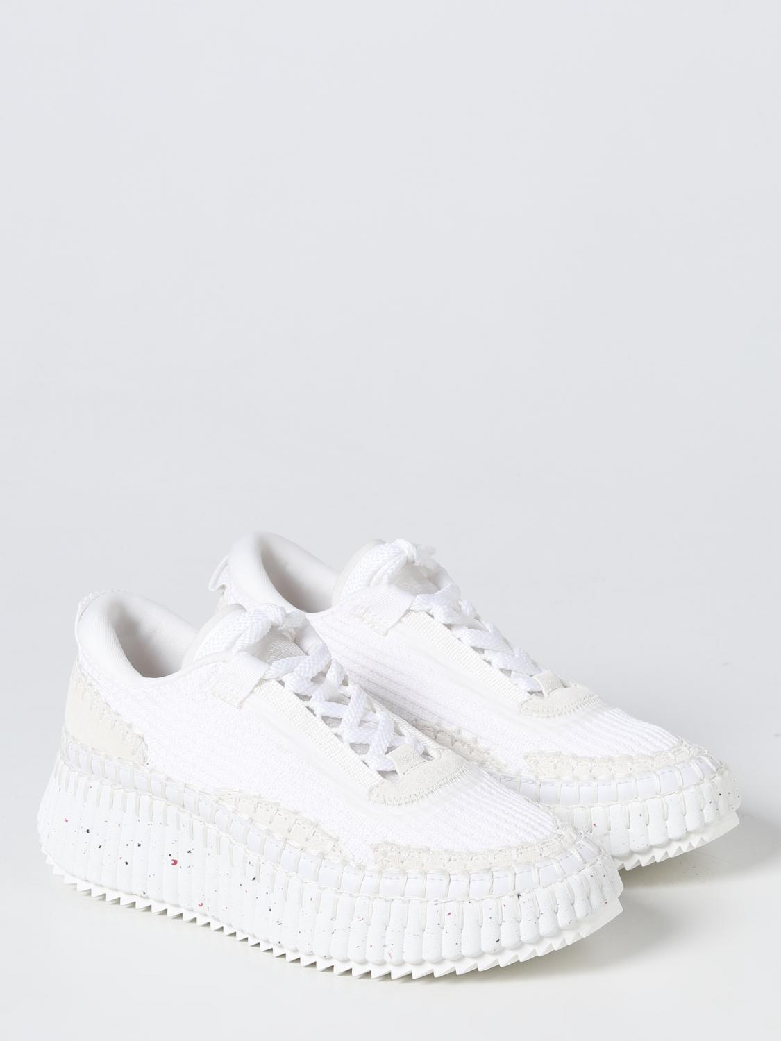 CHLOÉ SNEAKERS: Sneakers Nama Chloé in tessuto riciclato e suede, Bianco - Img 2