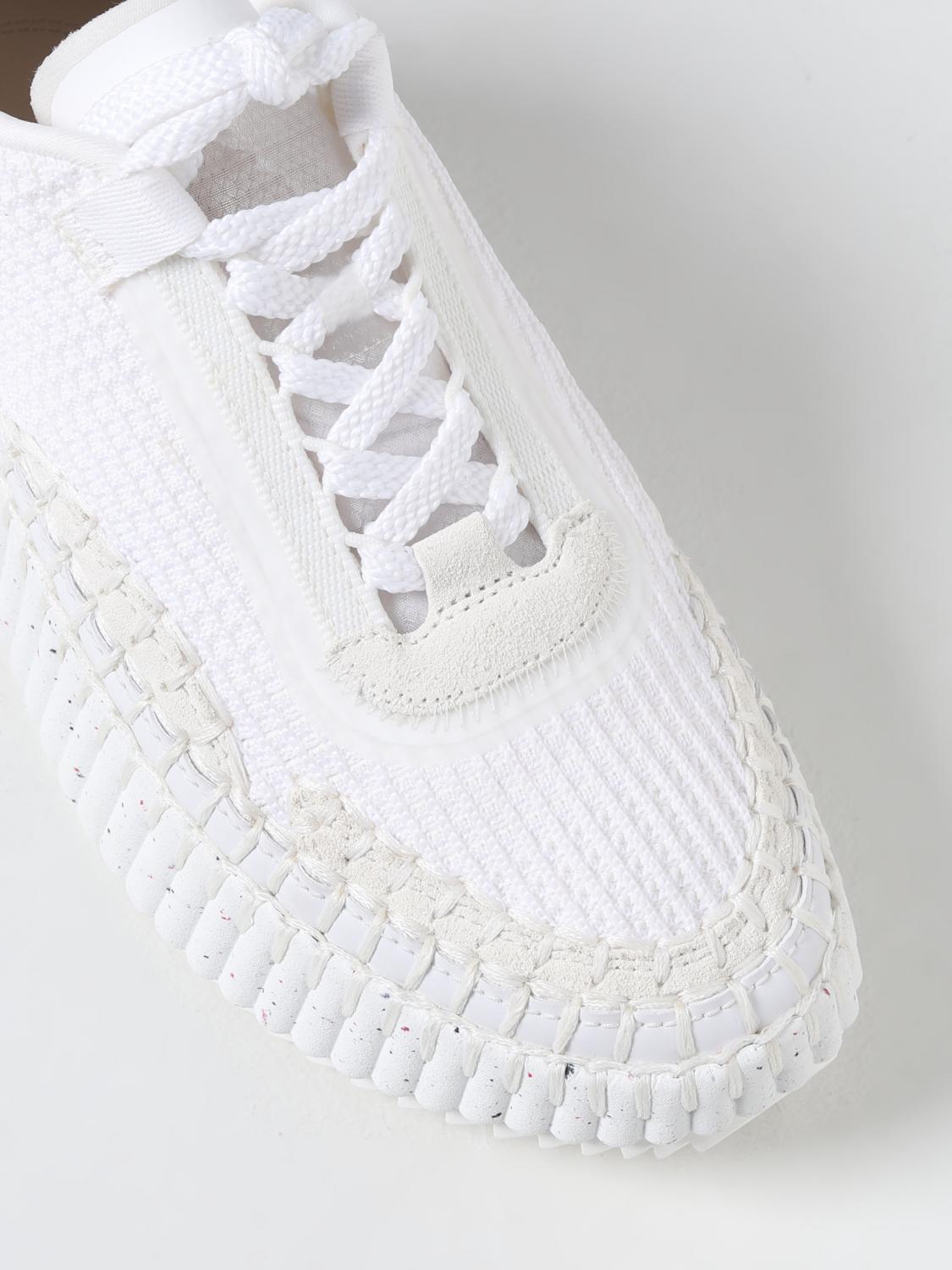 CHLOÉ SNEAKERS: Sneakers Nama Chloé in tessuto riciclato e suede, Bianco - Img 4