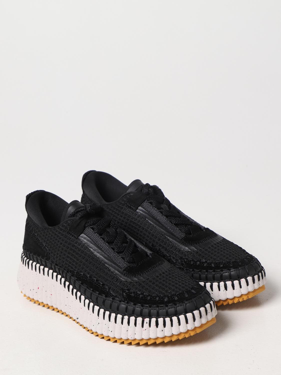 CHLOÉ SNEAKERS: Sneakers Nama Chloé in tessuto riciclato e suede, Nero - Img 2