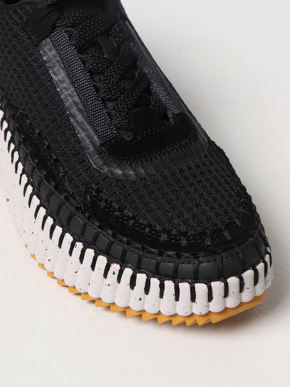 CHLOÉ SNEAKERS: Sneakers Nama Chloé in tessuto riciclato e suede, Nero - Img 4