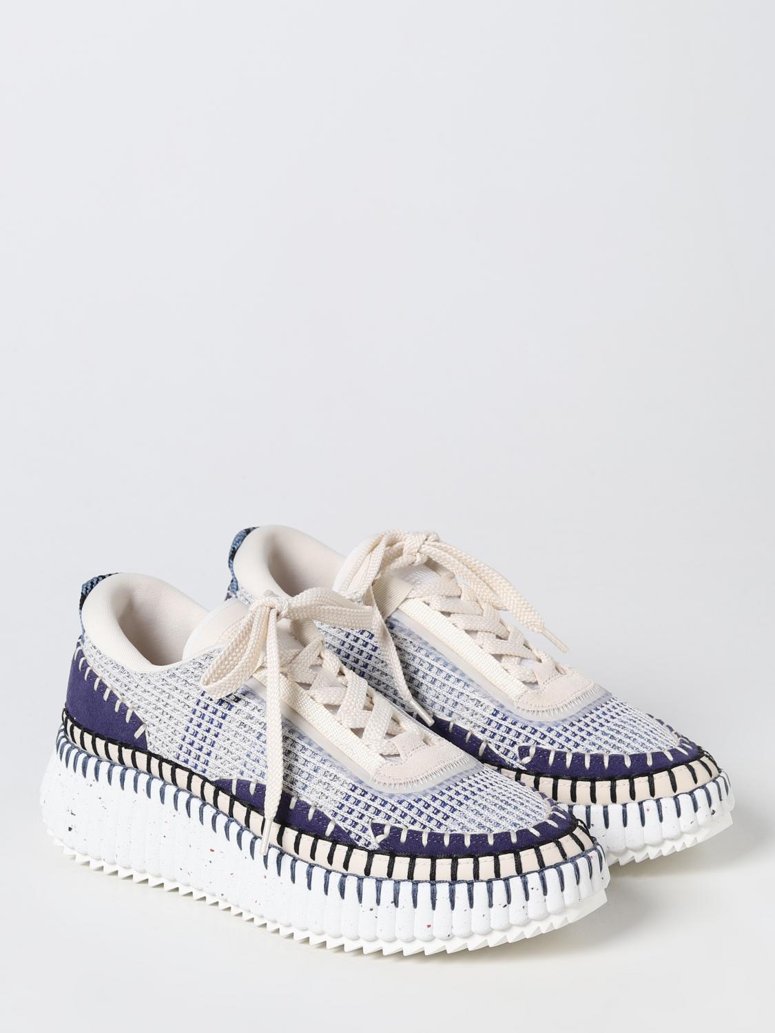 CHLOÉ SNEAKERS: Sneakers Nama Chloé in tessuto riciclato e suede, Blue - Img 2