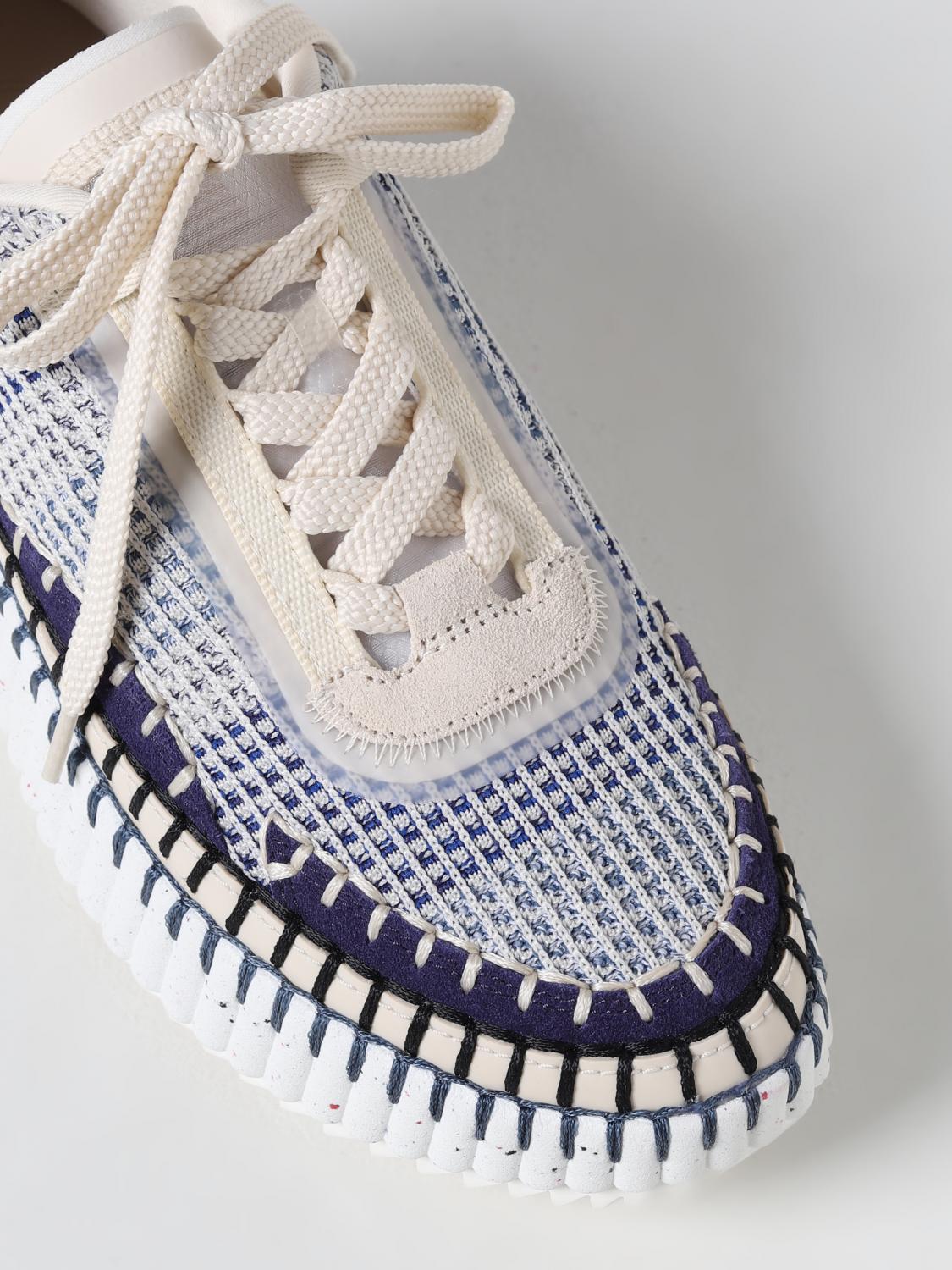 CHLOÉ SNEAKERS: Sneakers Nama Chloé in tessuto riciclato e suede, Blue - Img 4