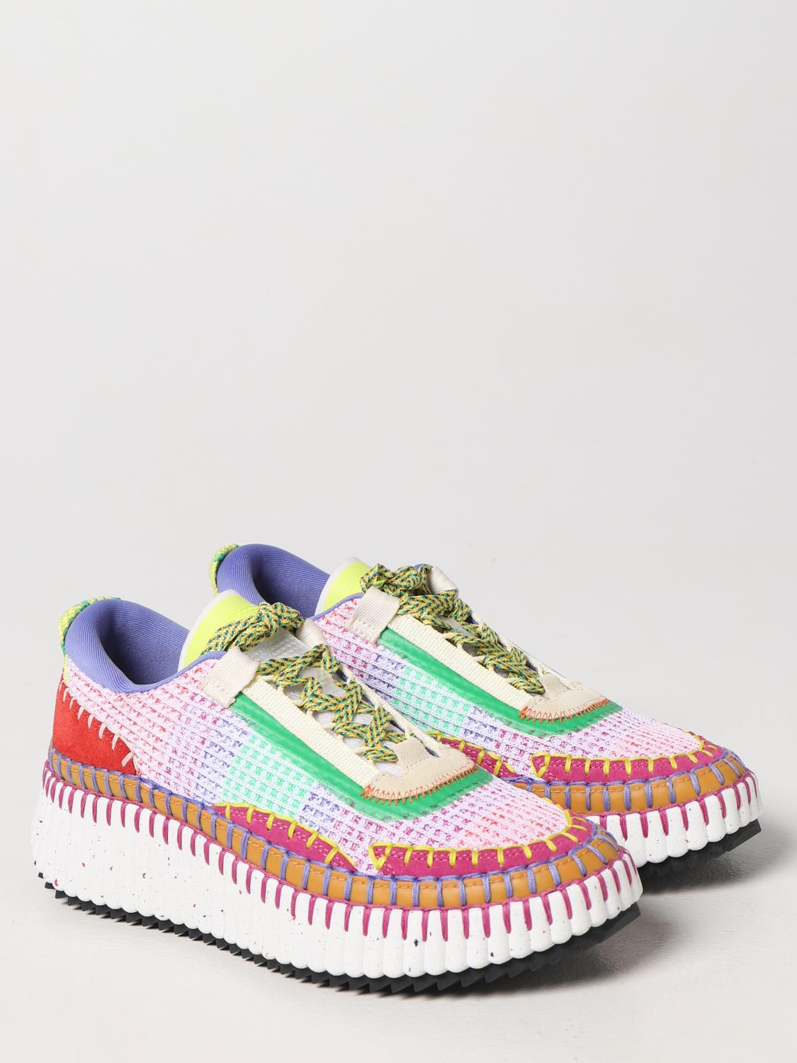 CHLOÉ SNEAKERS: Sneakers Nama Chloé in tessuto riciclato e suede, Rosso - Img 2