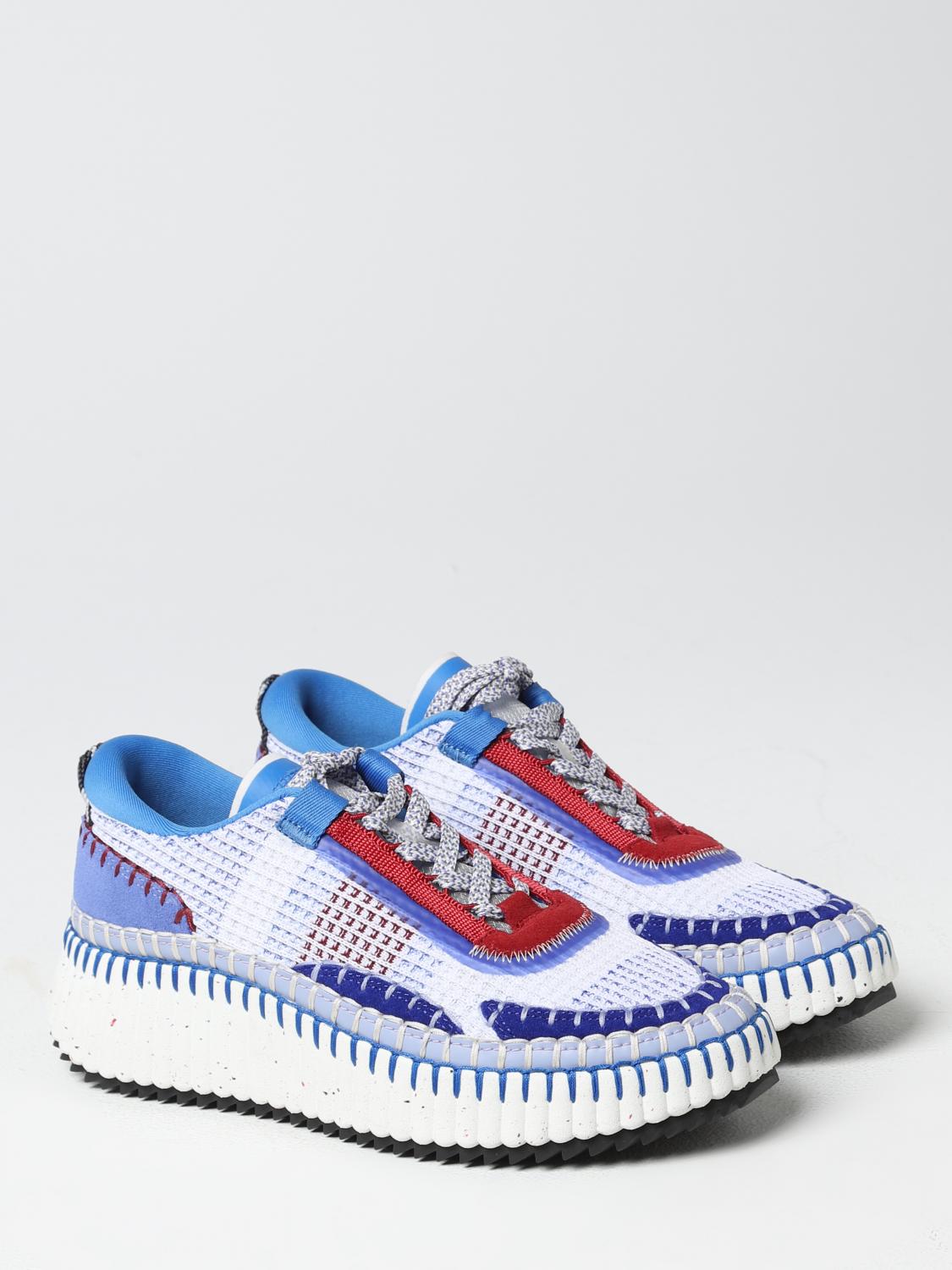 CHLOÉ SNEAKERS: Sneakers Nama Chloé in tessuto riciclato e suede, Blue 1 - Img 2
