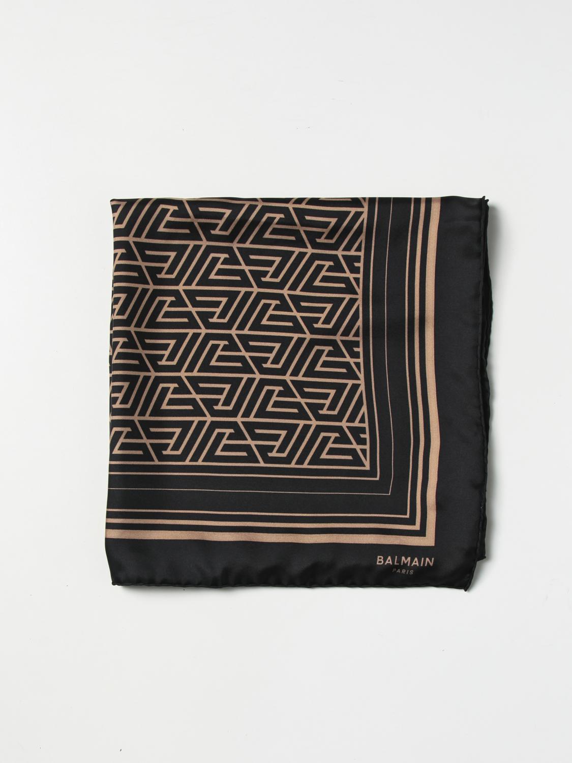 BALMAIN: maxi scarf in silk with all-over monogram Black