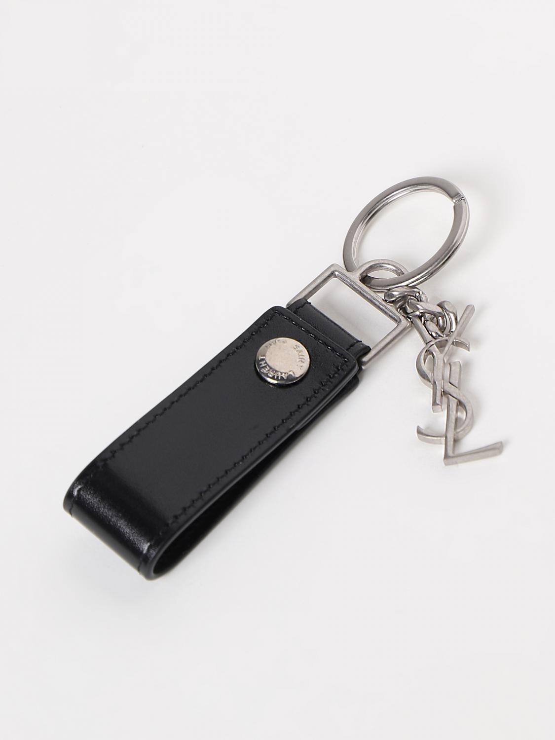 SAINT LAURENT KEYRING: Saint Laurent leather keychain with monogram, Black - Img 2