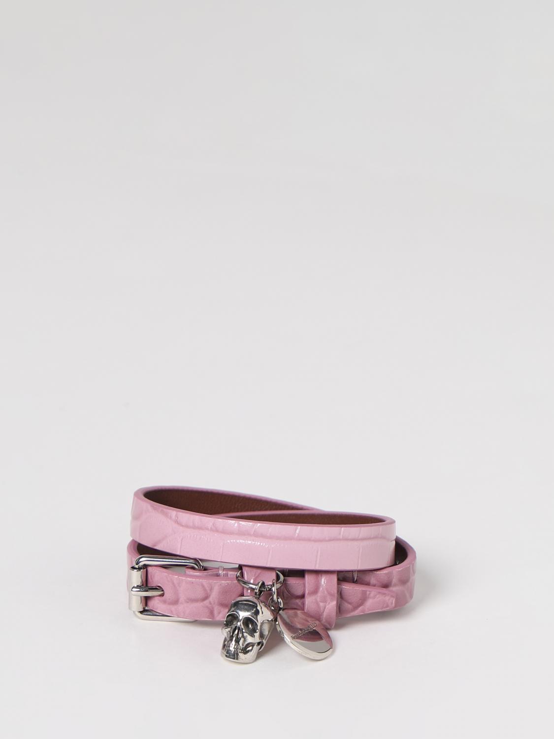 MCQUEEN GIOIELLO: Bracciale Double Wrap McQueen in pelle stampa cocco, Rosa - Img 2