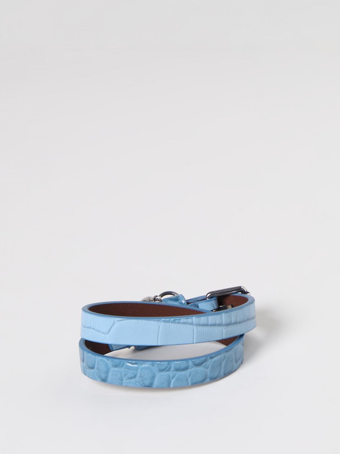 MCQUEEN GIOIELLO: Bracciale Double Wrap McQueen in pelle stampa cocco, Cielo - Img 1