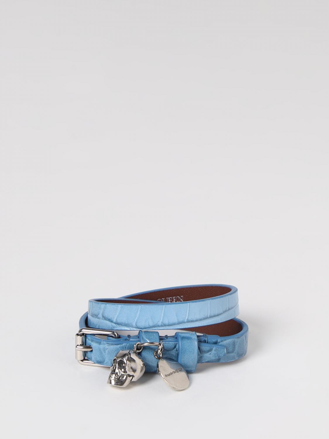 MCQUEEN GIOIELLO: Bracciale Double Wrap McQueen in pelle stampa cocco, Cielo - Img 2