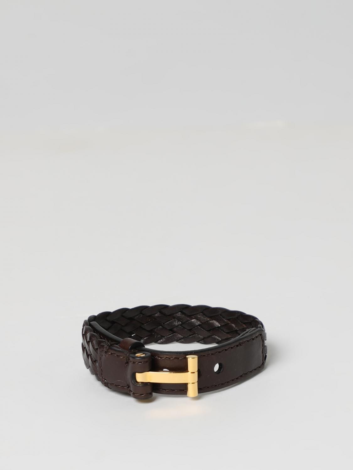 TOM FORD GIOIELLO: Bracciale Tom Ford in pelle intrecciata, Marrone - Img 1