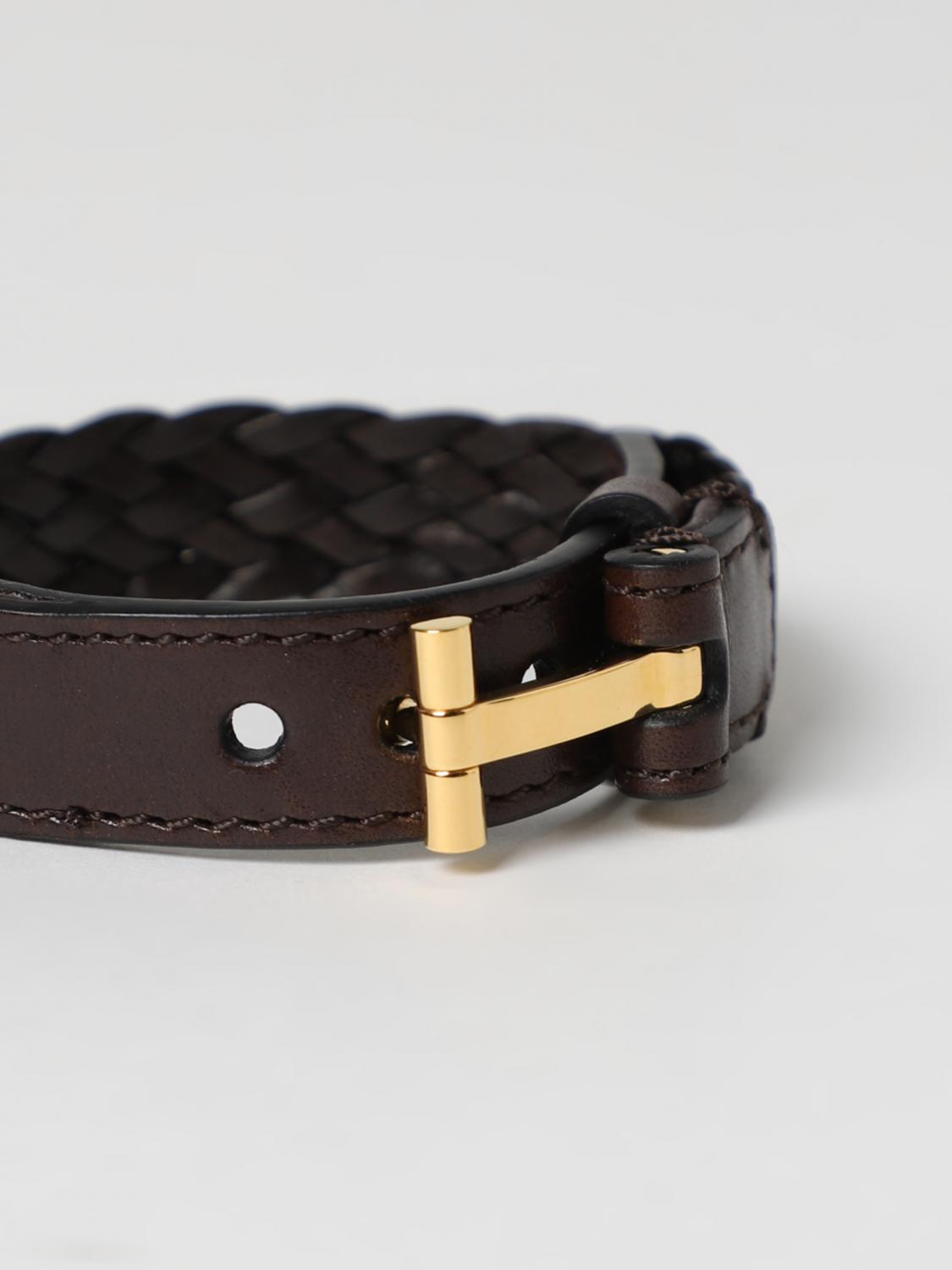 TOM FORD GIOIELLO: Bracciale Tom Ford in pelle intrecciata, Marrone - Img 2