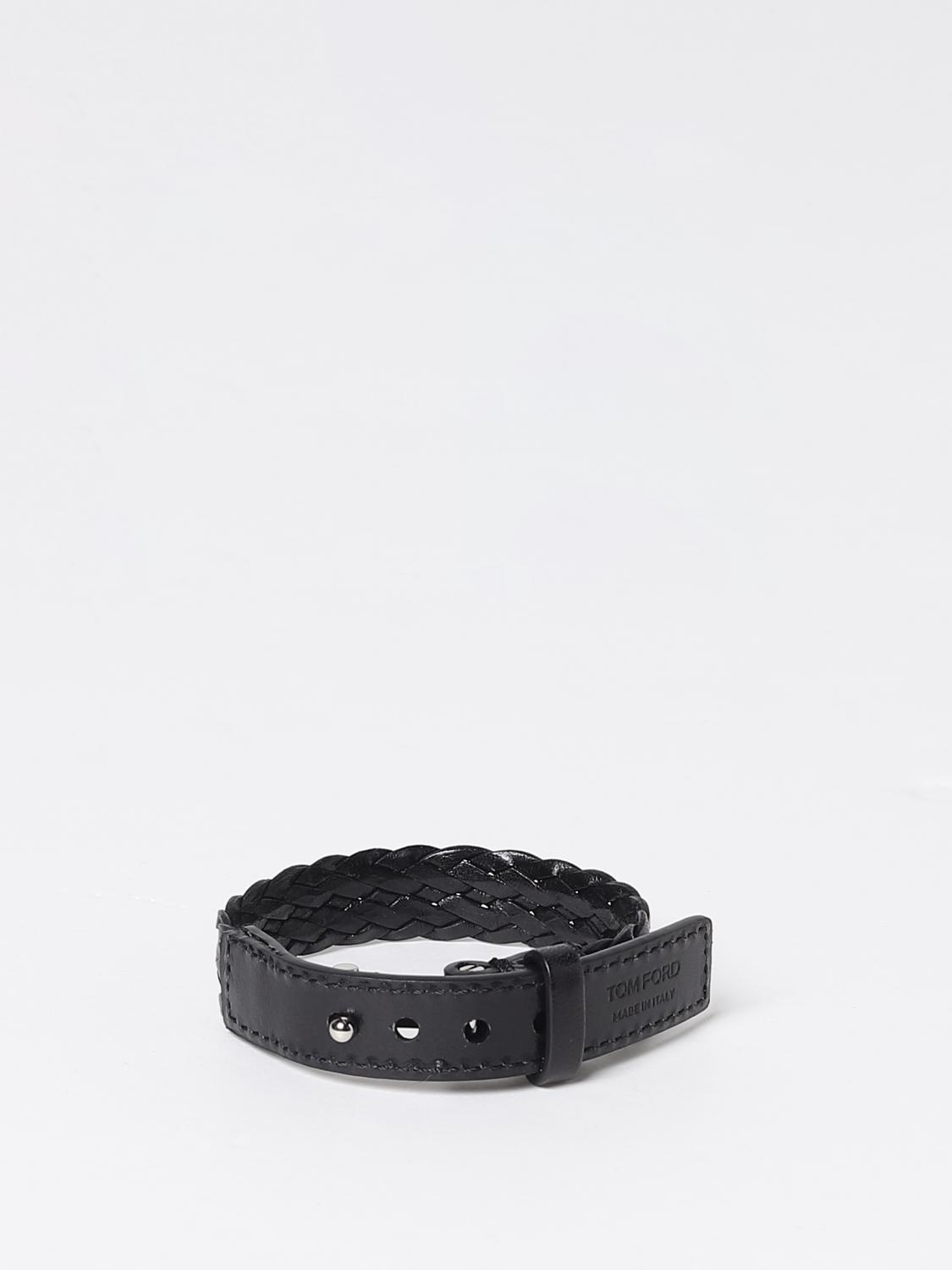 TOM FORD GIOIELLO: Bracciale Tom Ford in pelle intrecciata, Nero 1 - Img 2