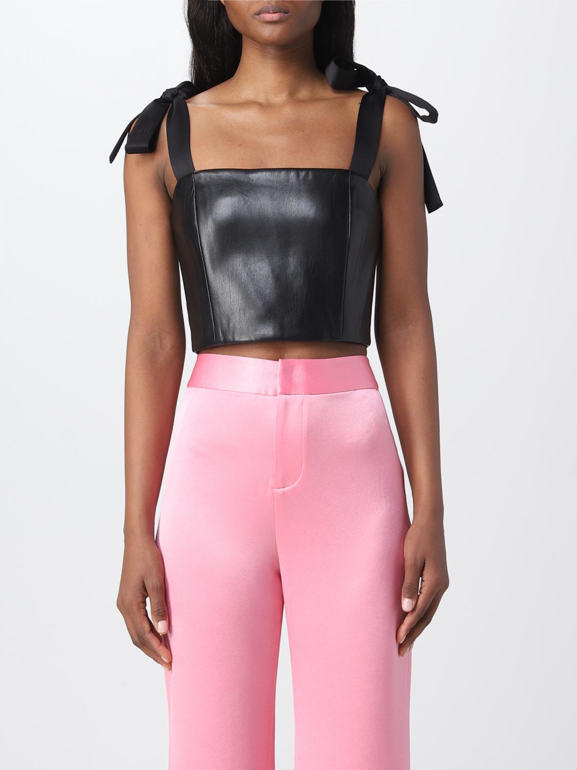 ALICE+OLIVIA TOP: Top Cassidy Alice+Olivia in pelle vegana, Nero - Img 1