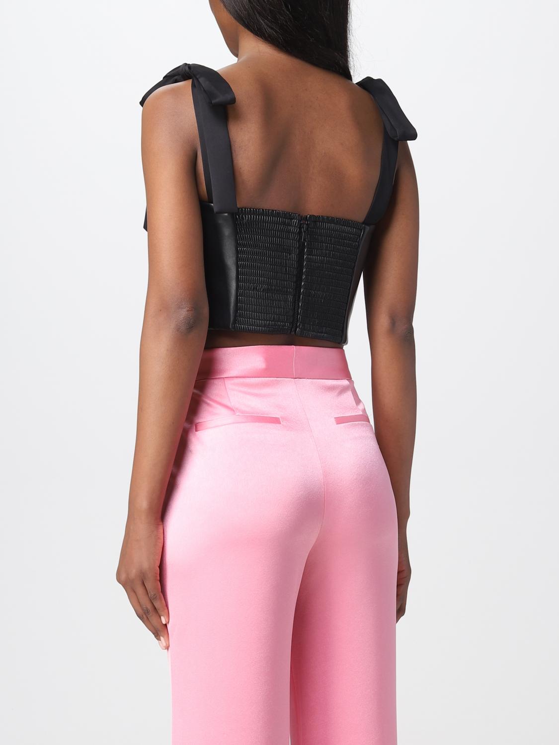 ALICE+OLIVIA TOP: Top Cassidy Alice+Olivia in pelle vegana, Nero - Img 3