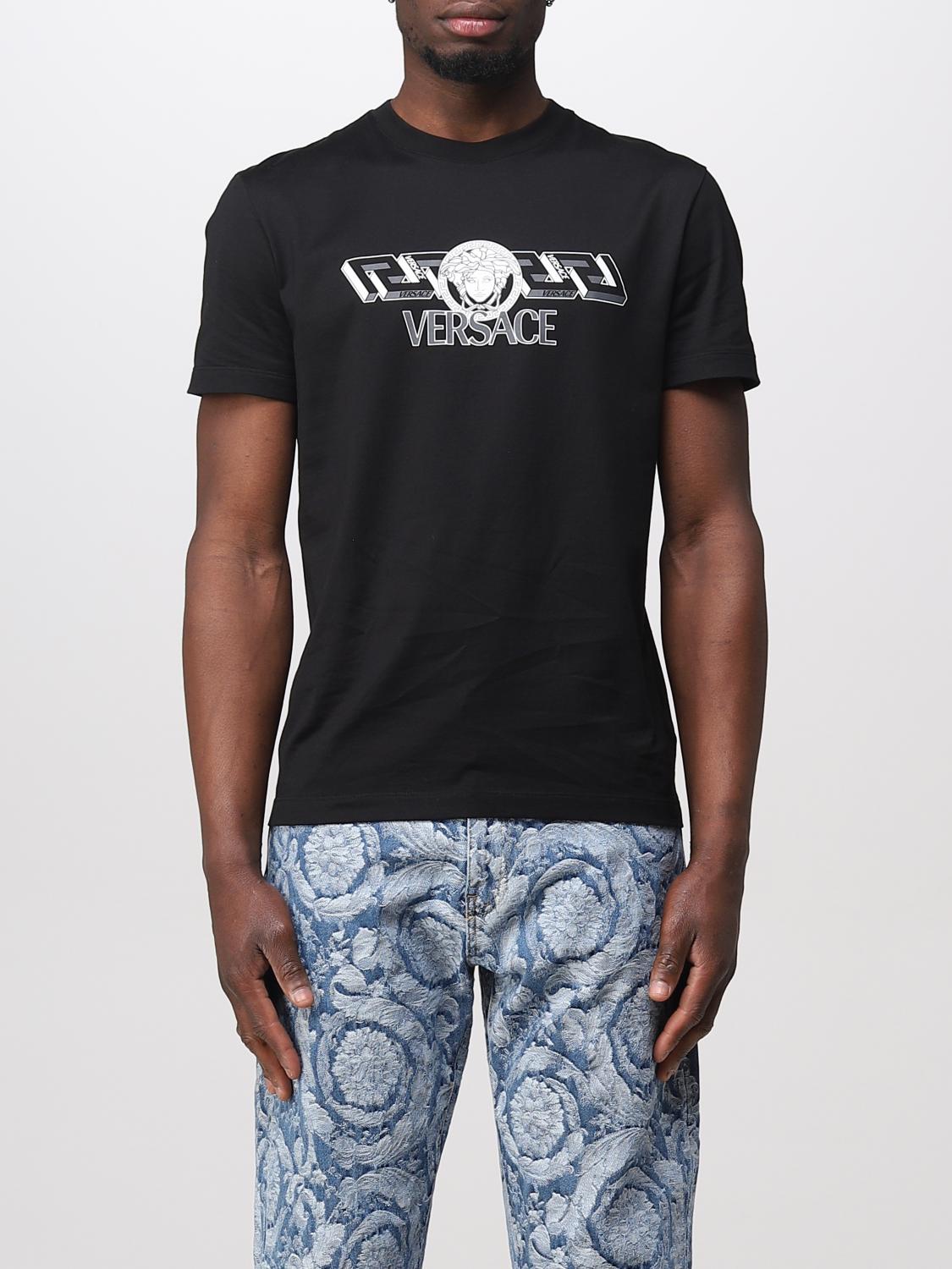 VERSACE: La Greca cotton T-shirt - Black | Versace t-shirt